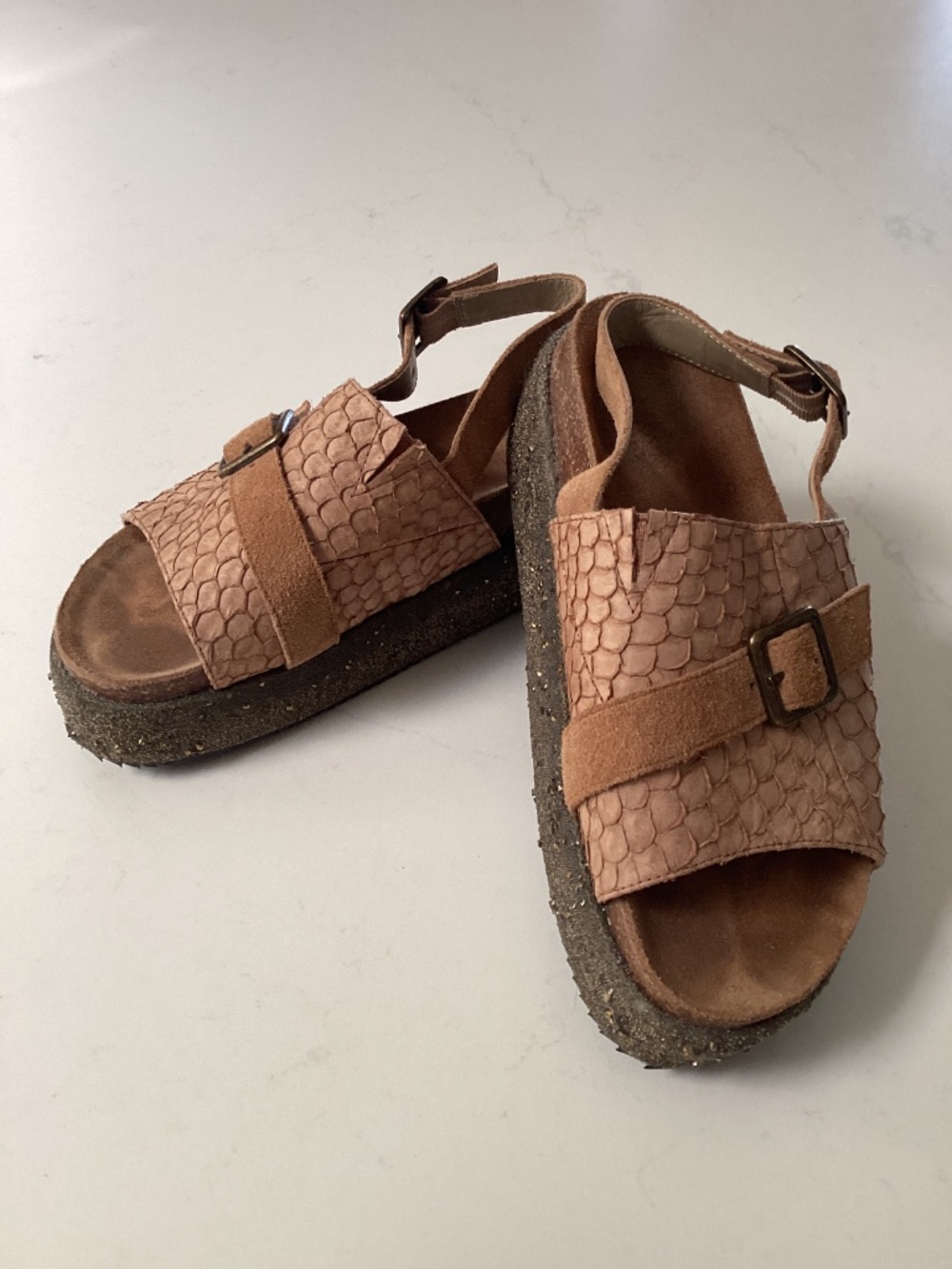 $240 Australia Luxe Collective Chestnut leather Suede platform sandals 5